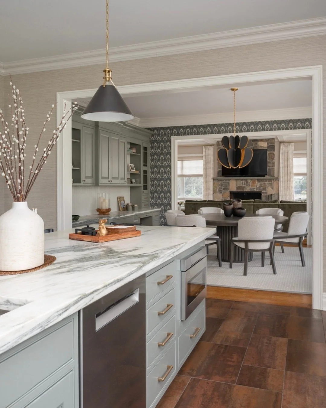 Design that flows effortlessly from room to room 🤍
We carried warm neutrals and soft green tones throughout these three connected spaces&mdash;creating a cohesive palette that feels calm, elevated, and inviting. From the kitchen to the dining area a