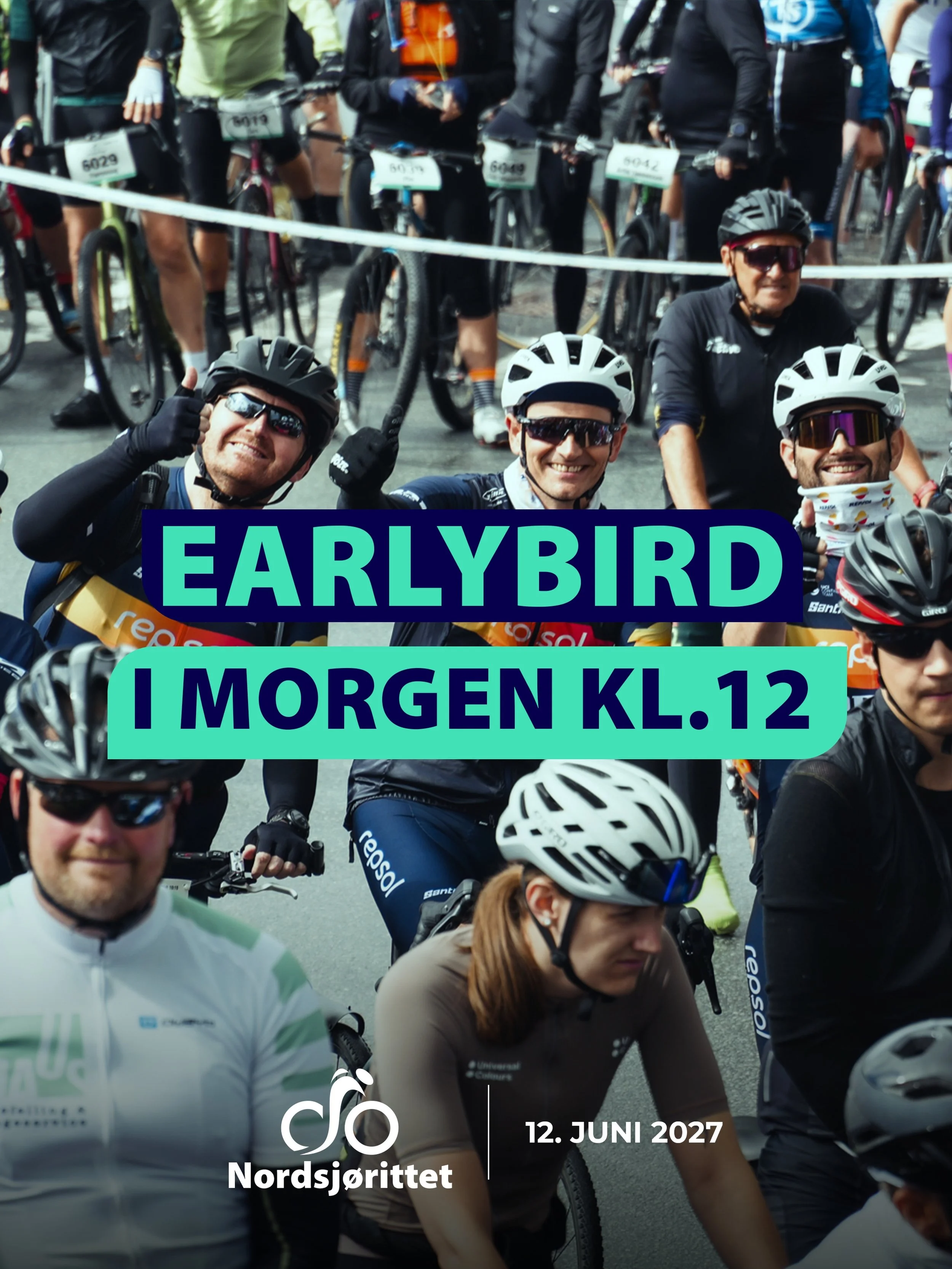 I morgen kl.12, &aring;pner vi p&aring;meldingen med Earlybird-priser!🚨

Det betyr startplass i Nordsj&oslash;rittet 2027 til laveste pris mulig! Det er et begrenset antall plasser til denne prisen, s&aring; det l&oslash;nner seg &aring; v&aelig;re 