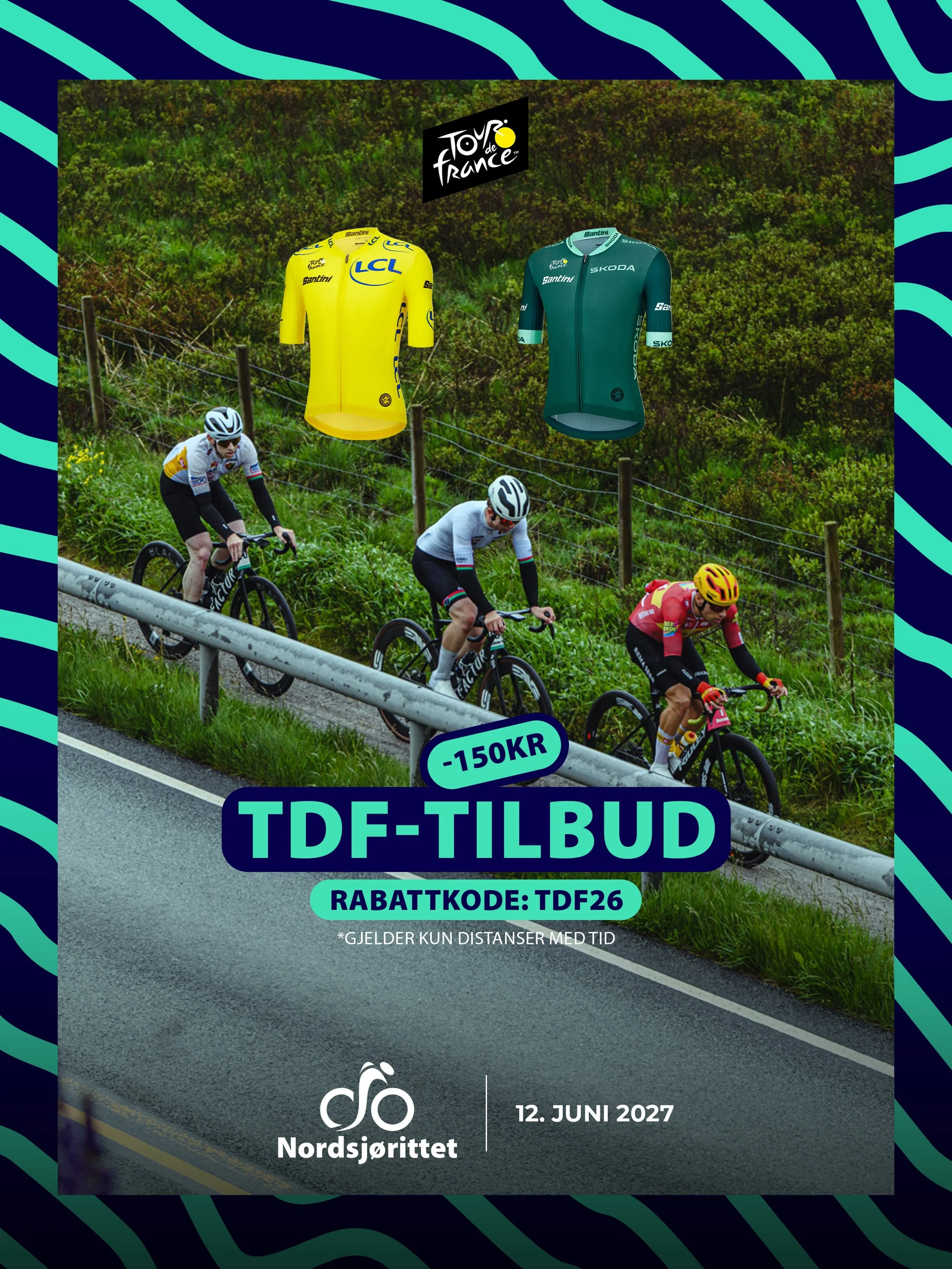 🚨 Tour de France-tilbud! 🚨

F&aring; 150 kr rabatt p&aring; ordin&aelig;r pris n&aring;r du melder deg p&aring; Nordsj&oslash;rittet 2027 &ndash; OG bli med i trekningen av Tour de France-tr&oslash;ye levert av Santini signert av Alexander Kristoff
