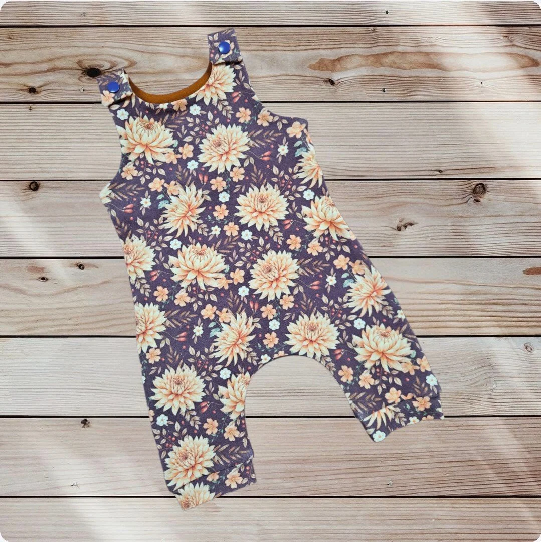 Organic Cotton Jersey Romper - Watercolour Chrysanthemums *exclusive*
