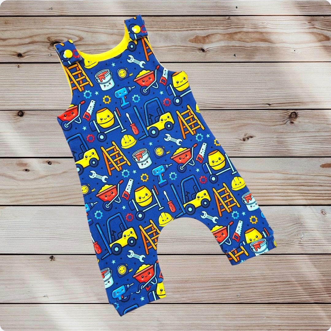 Cotton Jersey Romper - Blue Construction
