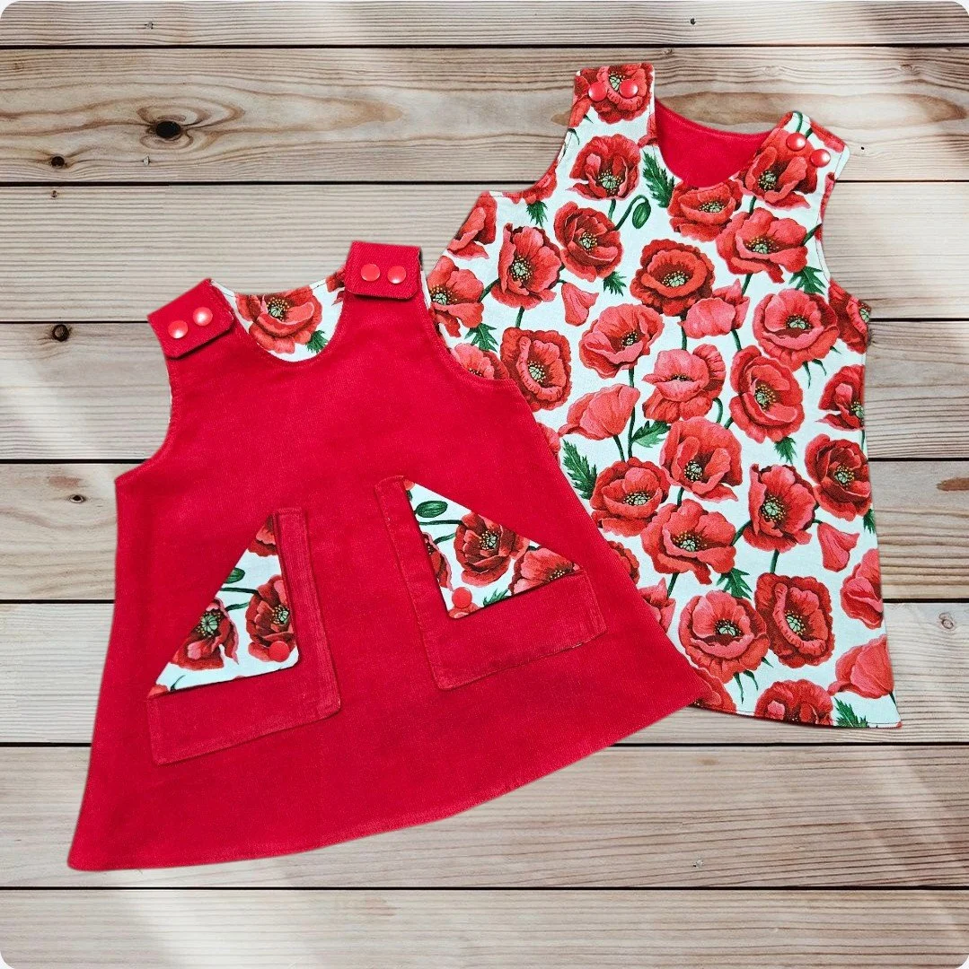Reversible Pinafore Dress - Red Poppies