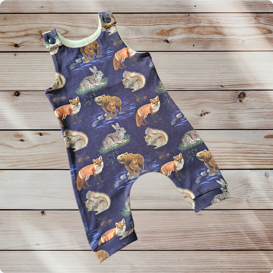 Organic Cotton Jersey Romper - Navy Forest Creatures