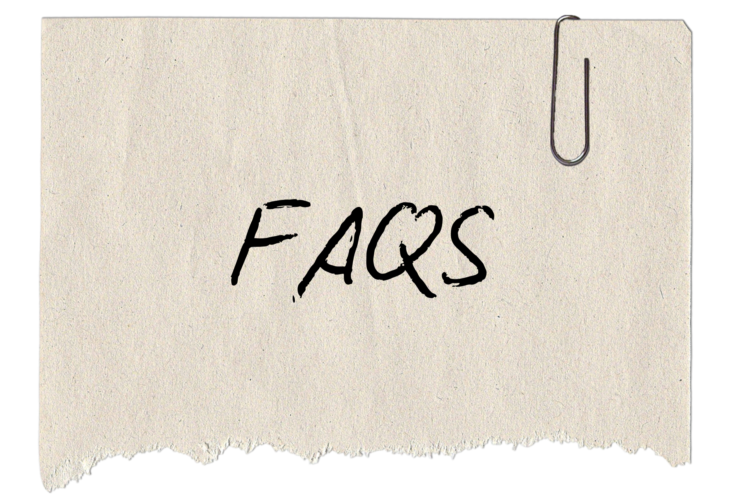 A torn piece of paper with the handwritten word "FACS" and a paperclip attached at the top right corner.