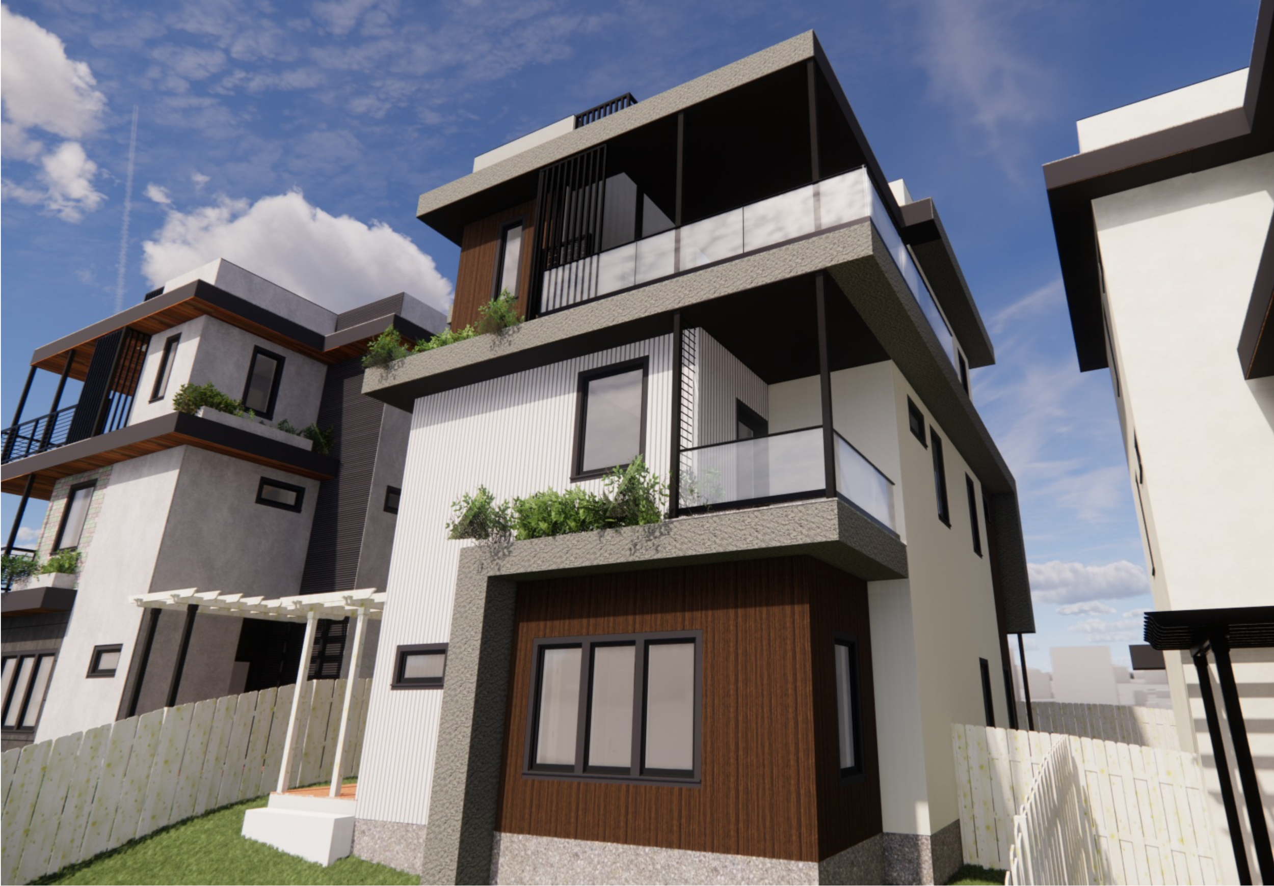 Residential three-unit urban infill development.