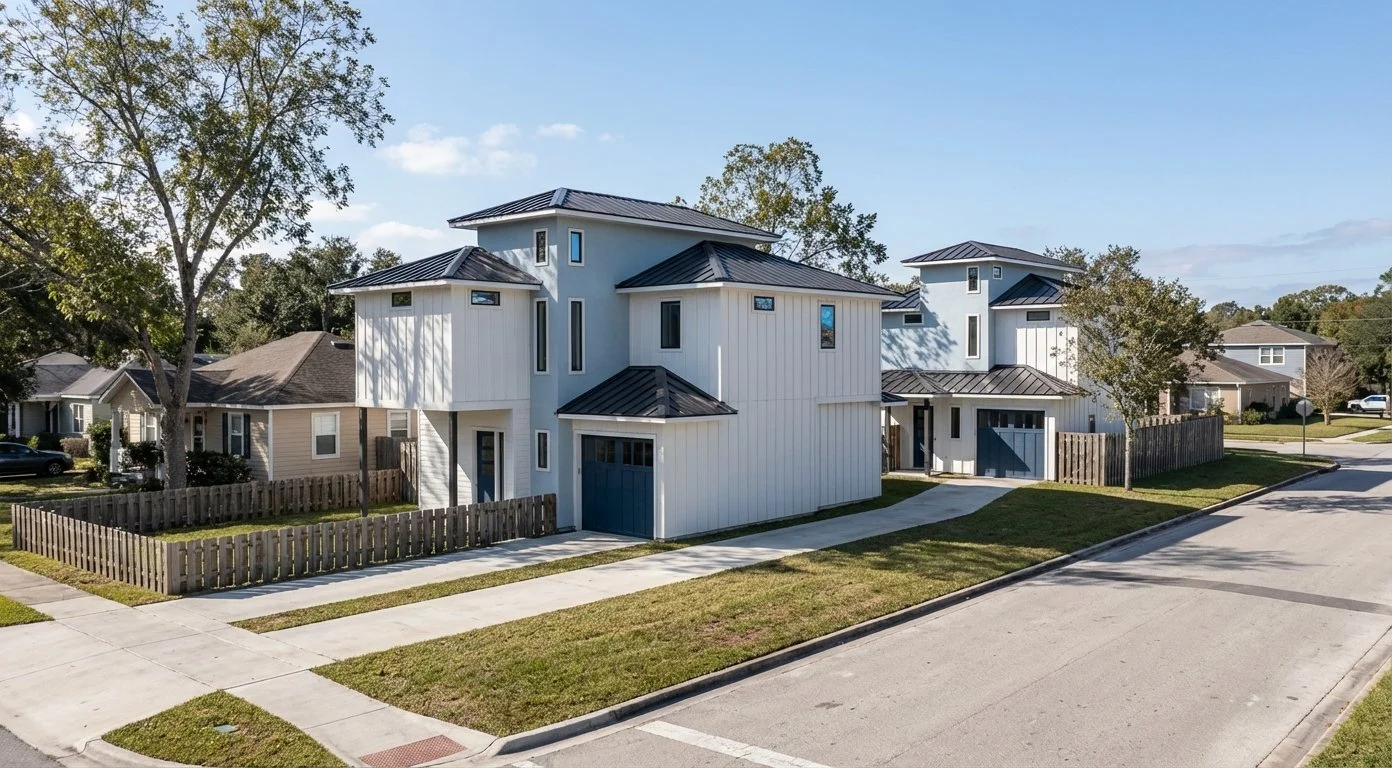 Residential two-unit (Primary + ADU) urban infill development.
