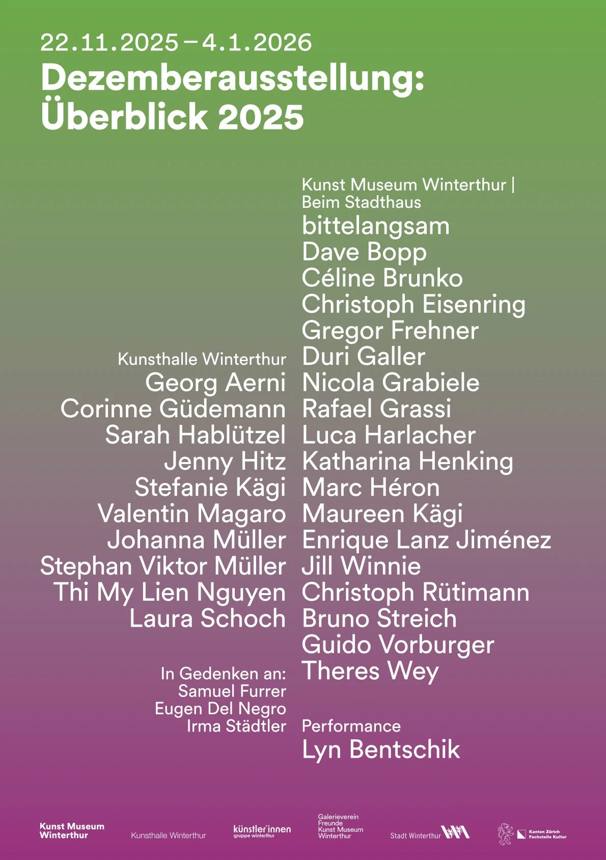 Upcoming: Group Exhibition "Dezemberausstellung" at Kunstmuseum Winterthur, 22.11..2025 - 04.01.2026