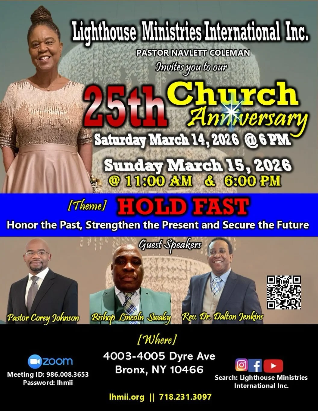 We&rsquo;re celebrating 25 YEARS of faith, family, and holding fast to God&rsquo;s promises! 🎉

Mark your calendars for a powerful weekend:
📅 March 14th - 6pm
📅 March 15th - Morning &amp; Evening Services

We&rsquo;re blessed to have Pastor Johnso