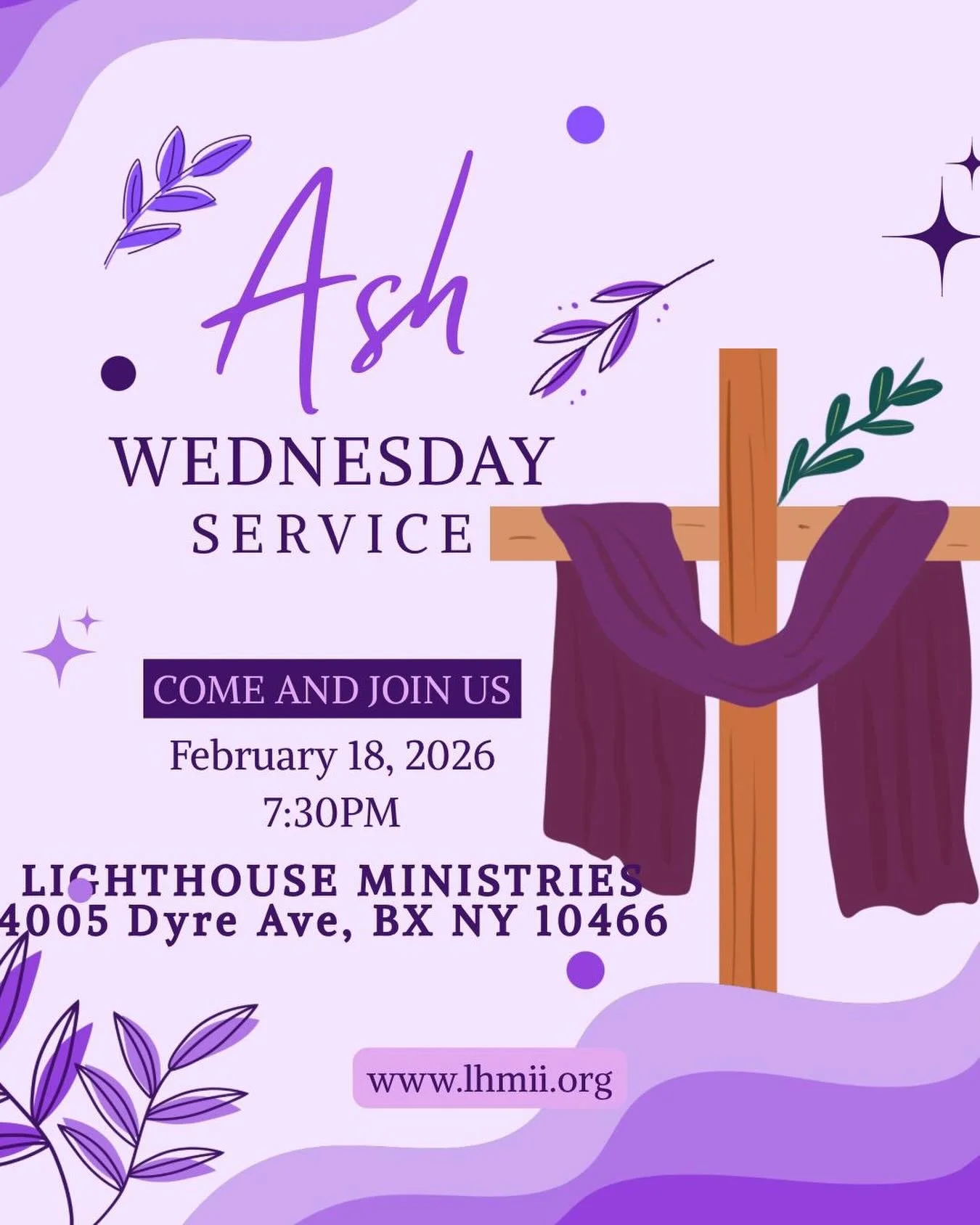 Join us for Bible Study this evening at 7:30! Ash Wednesday marks the beginning of the season of Lent, where we put aside our wants and strive toward a stronger spiritual life. 

All are welcome! 💜