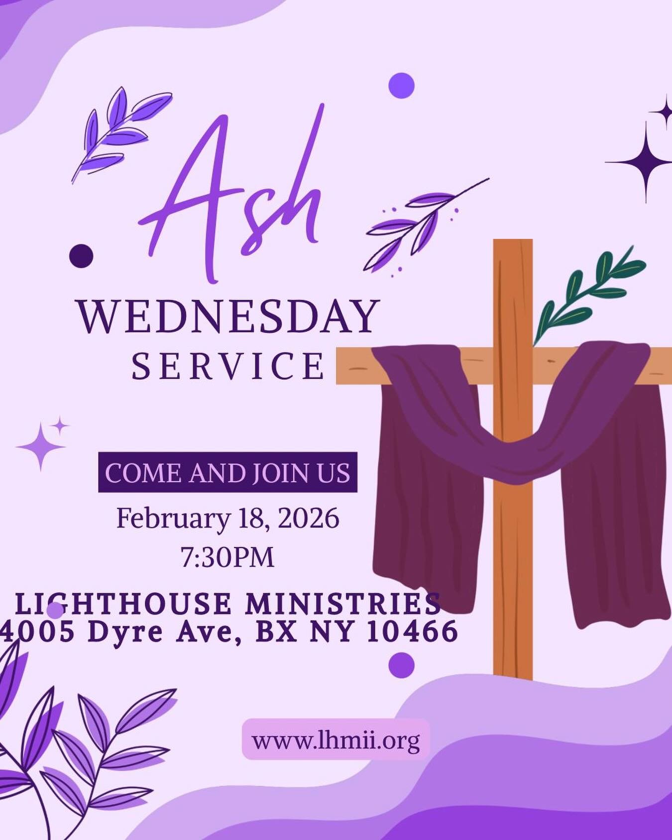 Join us for Bible Study this evening at 7:30! Ash Wednesday marks the beginning of the season of Lent, where we put aside our wants and strive toward a stronger spiritual life. 

All are welcome! 💜