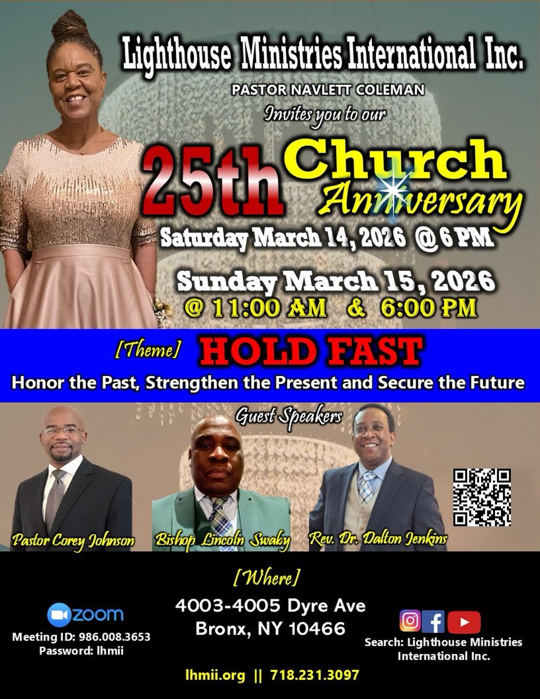 We&rsquo;re celebrating 25 YEARS of faith, family, and holding fast to God&rsquo;s promises! 🎉

Mark your calendars for a powerful weekend:
📅 March 14th - 6pm
📅 March 15th - Morning &amp; Evening Services

We&rsquo;re blessed to have Pastor Johnso
