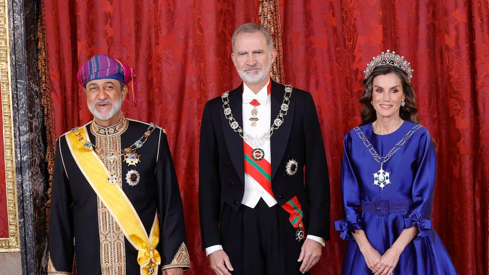 STATE VISIT: THE KINGS OF SPAIN HOST A GALA DINNER FOR THE SULTAN OF OMAN AT THE ROYAL PALACE OF MADRID