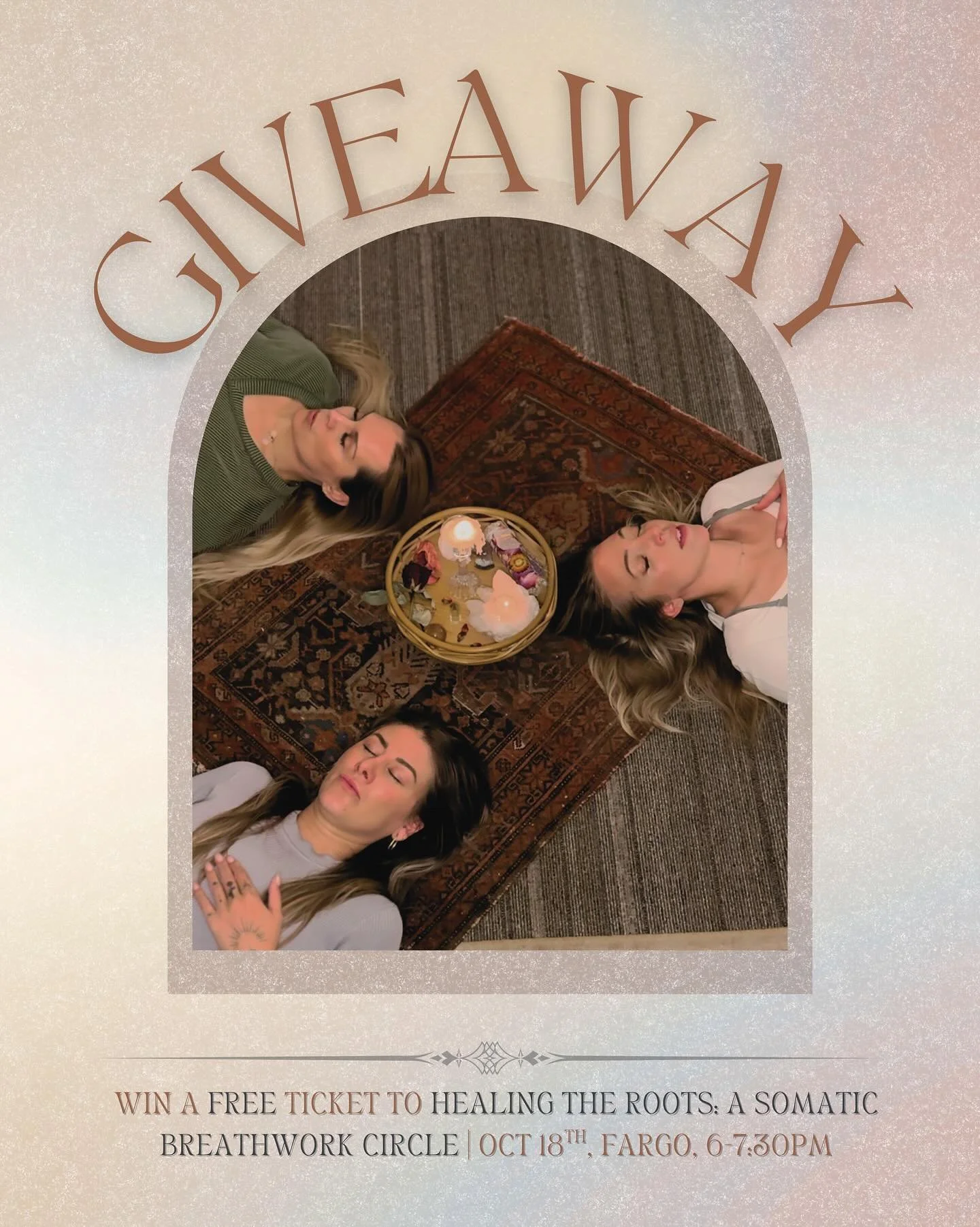 ✨ FARGO GIVEAWAY ✨
One lucky winner will receive a FREE ticket to Healing the Roots: A Somatic Breathwork Circle on October 18th!

But that&rsquo;s not all - 4 runner-ups will also snag a 15% discount off their ticket 🎉

How to enter:
1️⃣ Like this 