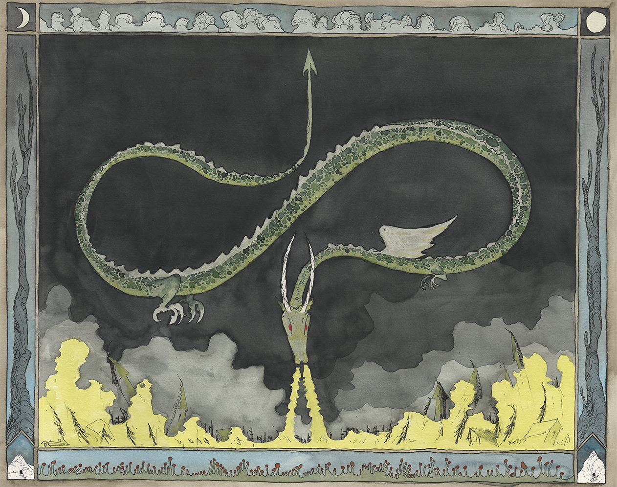 smaug over Esgaroth - signed print 52x42cm