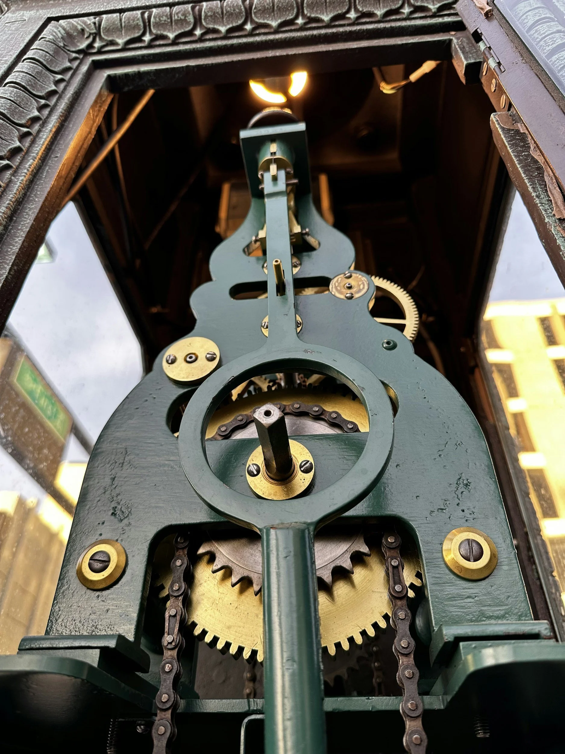 A large clock mechanism.