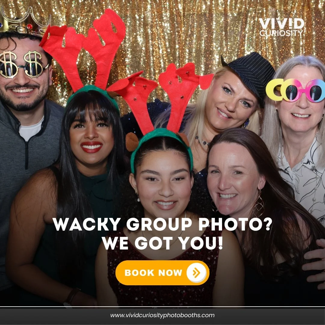 Big groups, big energy, and zero awkward moments.

That&rsquo;s exactly what Vivid Curiosity Photobooths is built for. From silly props to spontaneous laughs, we make sure everyone fits in the frame and actually enjoys it.

Because the best updates w