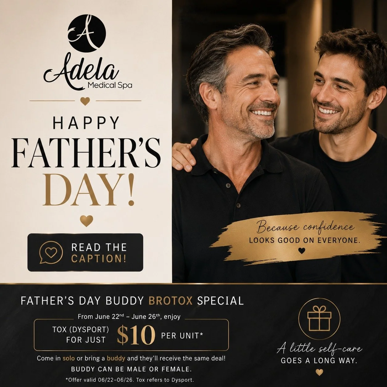 Happy Father&rsquo;s Day from Adela Medical Spa! 🤍

Today we&rsquo;re celebrating all the dads, father figures, and amazing men who deserve to feel confident, refreshed, and appreciated.

Our Father&rsquo;s Day Buddy Brotox Special starts **June 22n