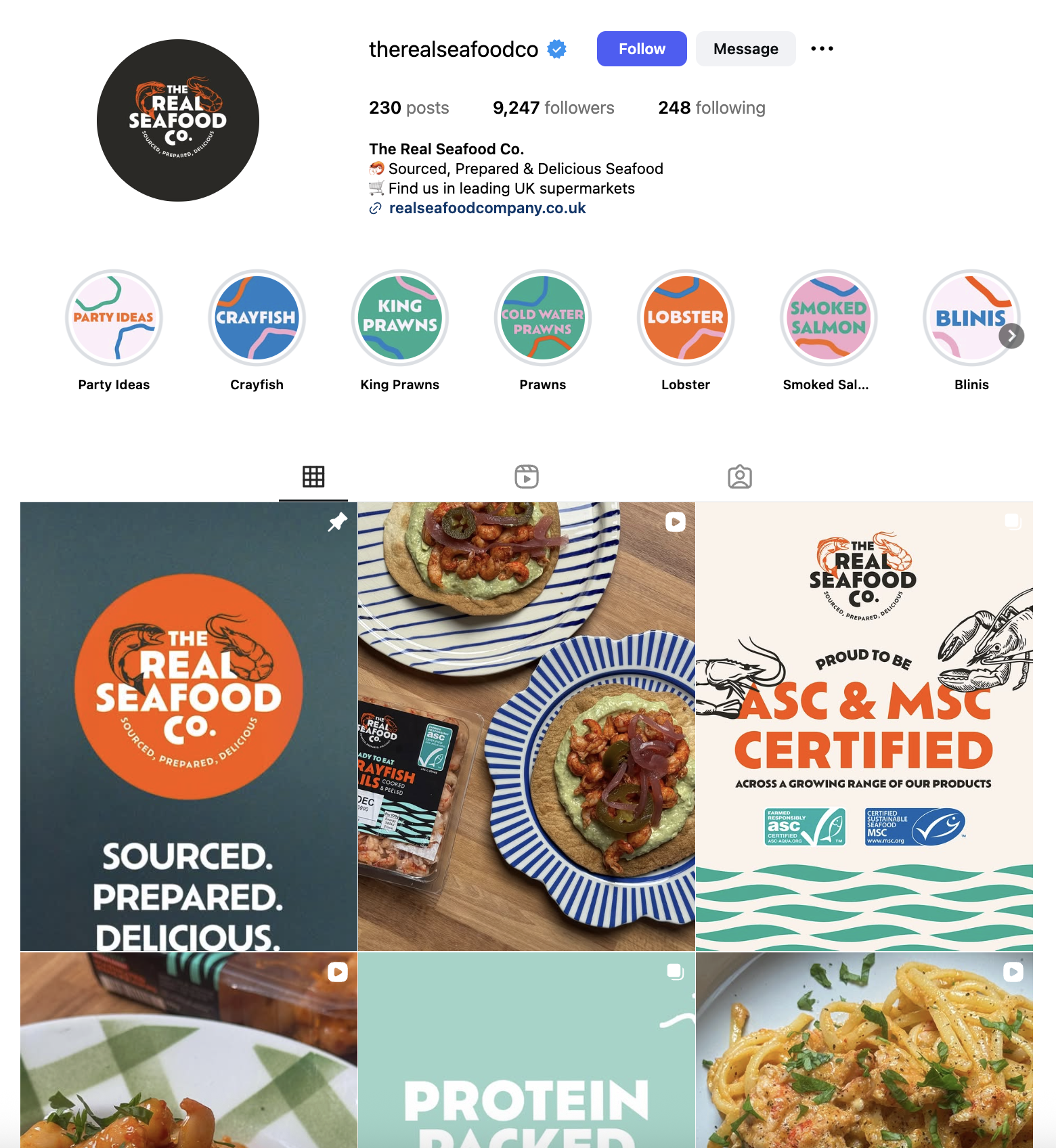 content creation for real seafood co brand instagram feed