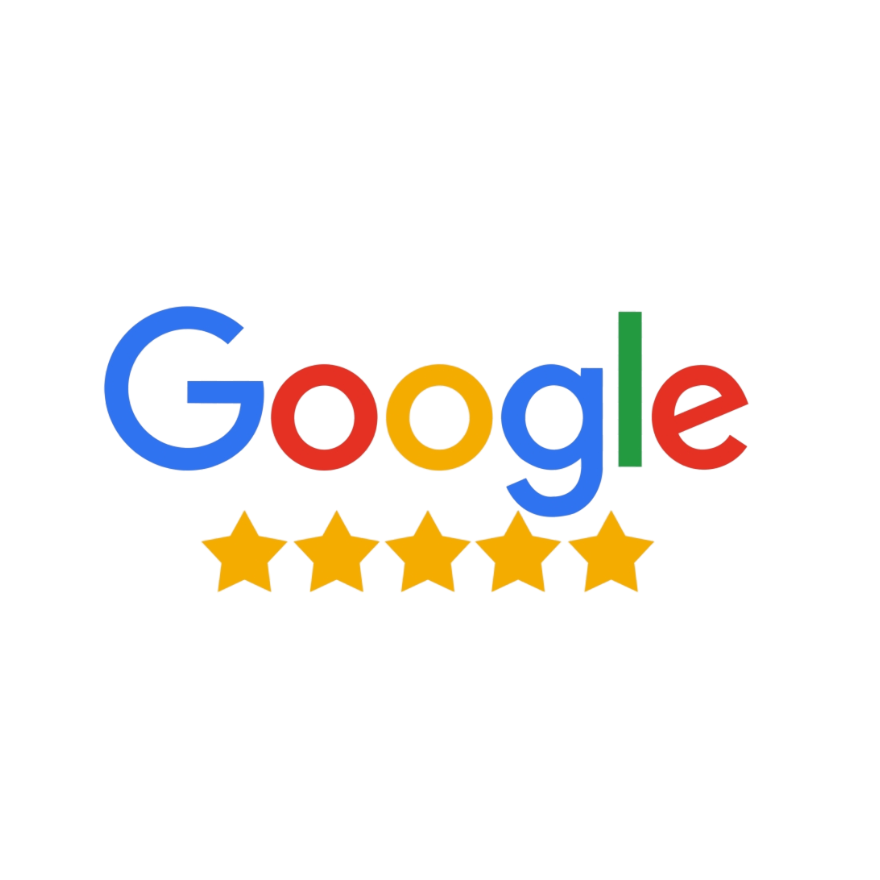 Google logo with five yellow stars underneath, indicating a five-star rating.