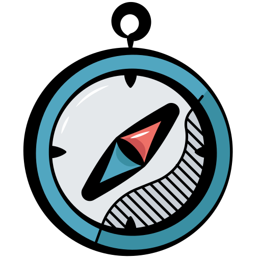 A simple cartoon icon of a blue compass.