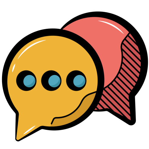 A cartoon icon of chat bubbles.