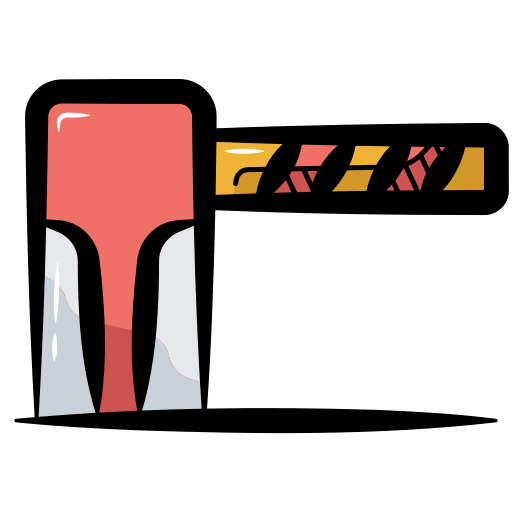 A clip art illustration of a pink and grey parking or toll road barrier gate with its striped yellow and black arm down.