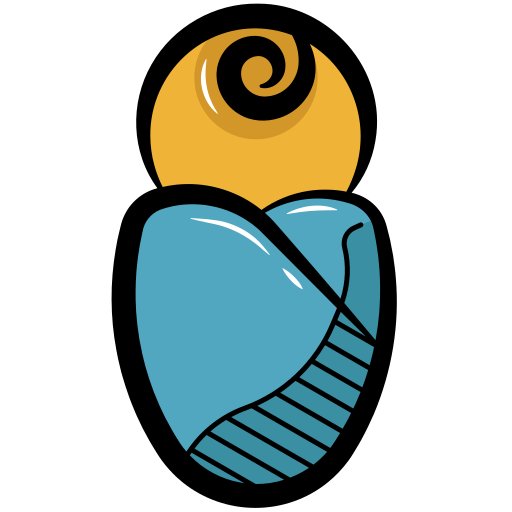 A cartoon icon of an infant wrapped in a blue blanket.