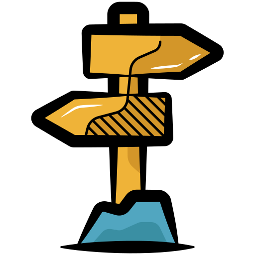 A simple cartoon icon of a sign with arrows pointing in opposite directions.