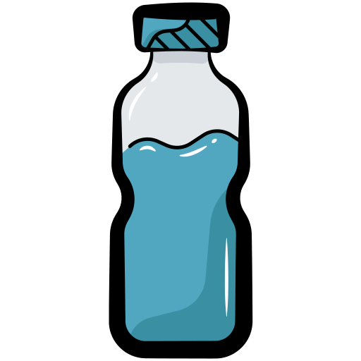 A cartoon icon of a plastic water bottle.