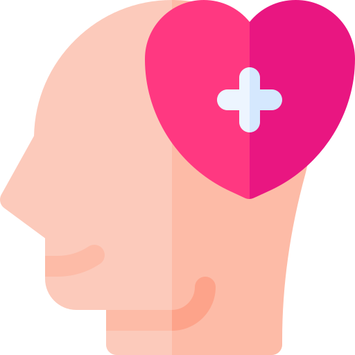 A simple cartoon icon of a head with a red heart next to it.