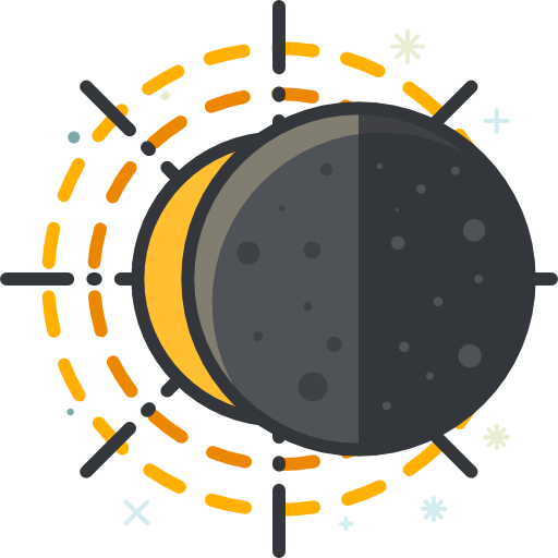 A stylized, flat-design icon of a solar eclipse.