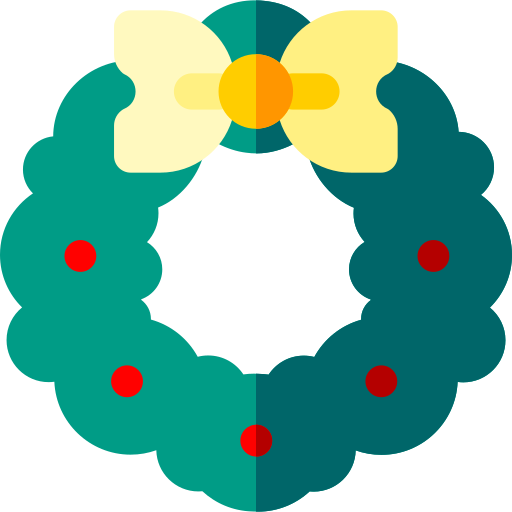 A simple cartoon icon of a Christmas wreath.