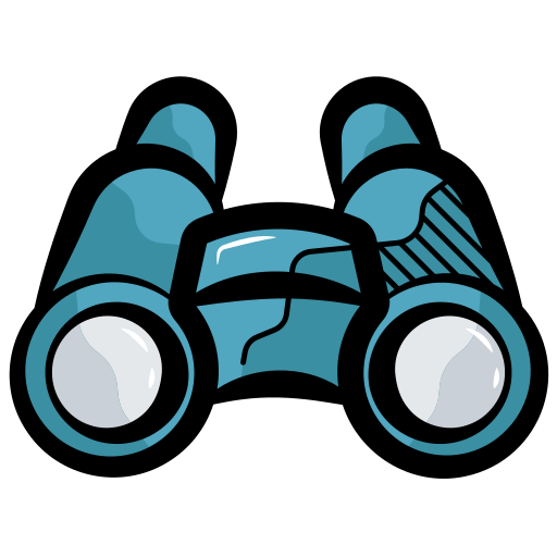 Cartoon icon of blue binoculars.