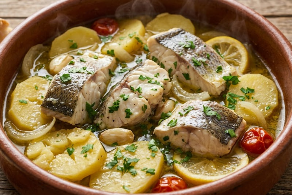 A close-up shot of a white plate filled with black risotto (Crni rižot) containing pieces of squid and cuttlefish, served on a rustic wooden table with a checkered napkin.