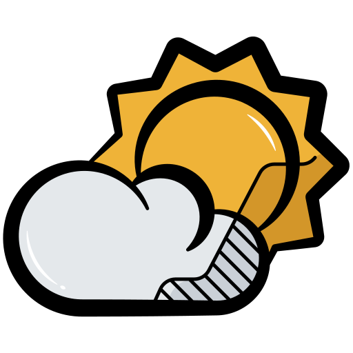 A cartoon icon of a sun behind a cloud.