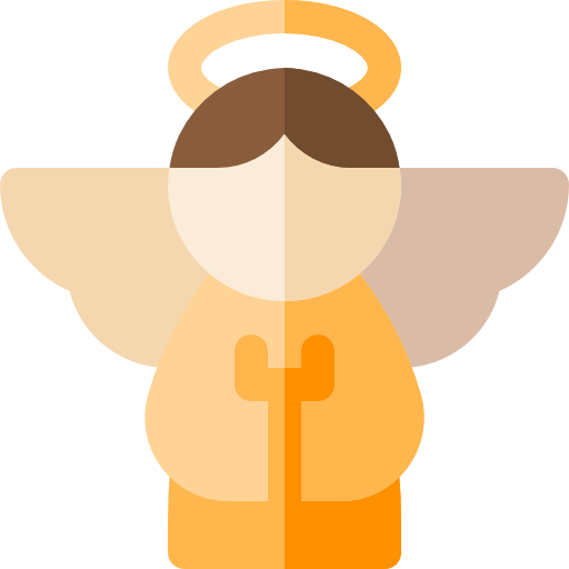 A simple cartoon icon or a golden angel figure.