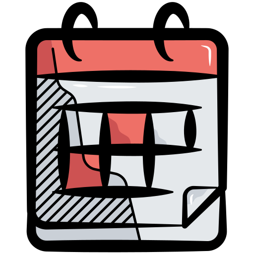 A stylized cartoon illustration of a wall calendar with a coral-pink header.