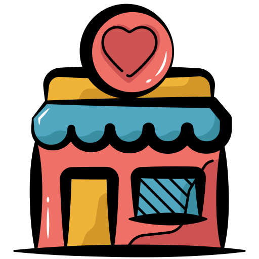 A simple cartoon icon of a small shop.