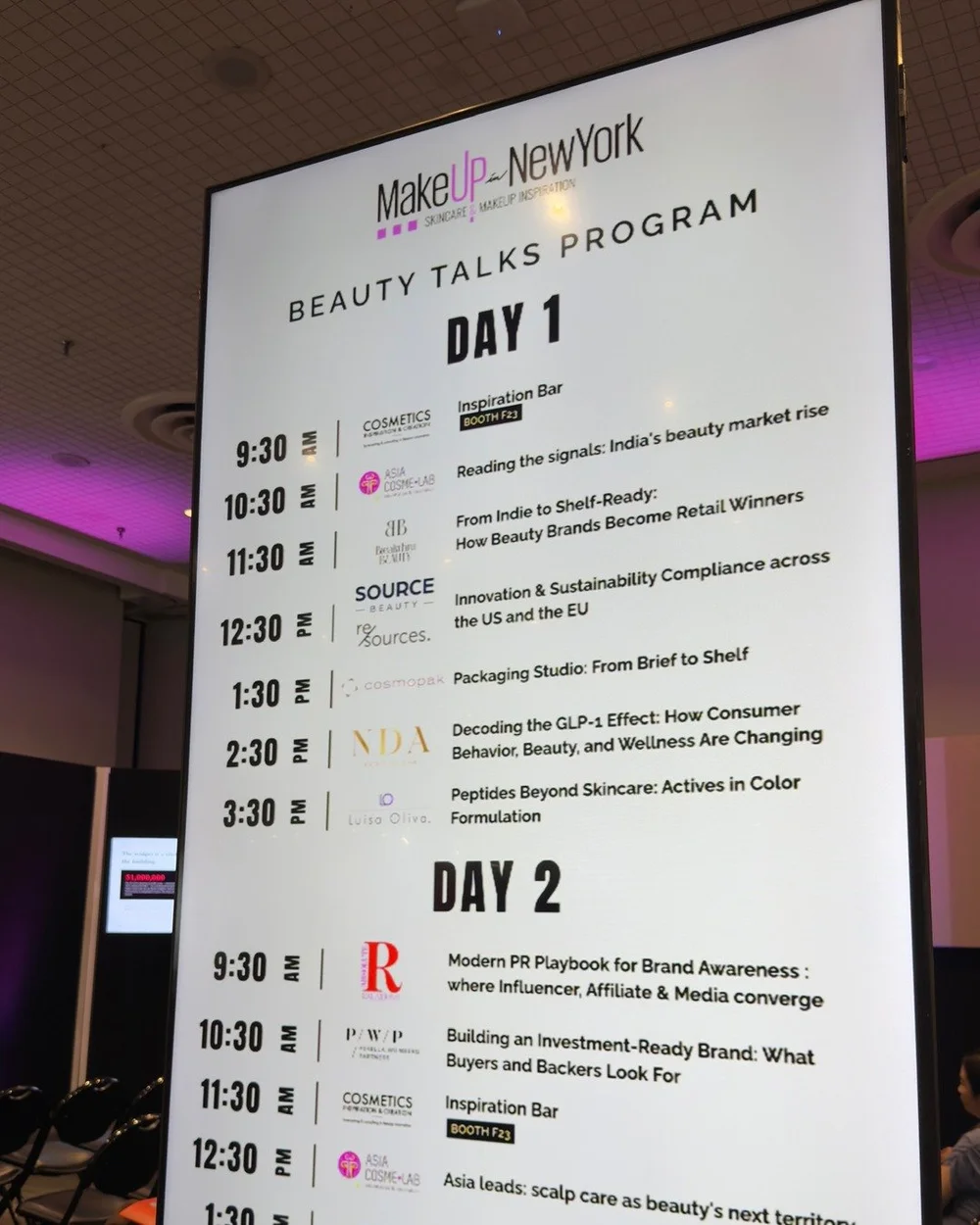 The Beauty Talks program for the day.
