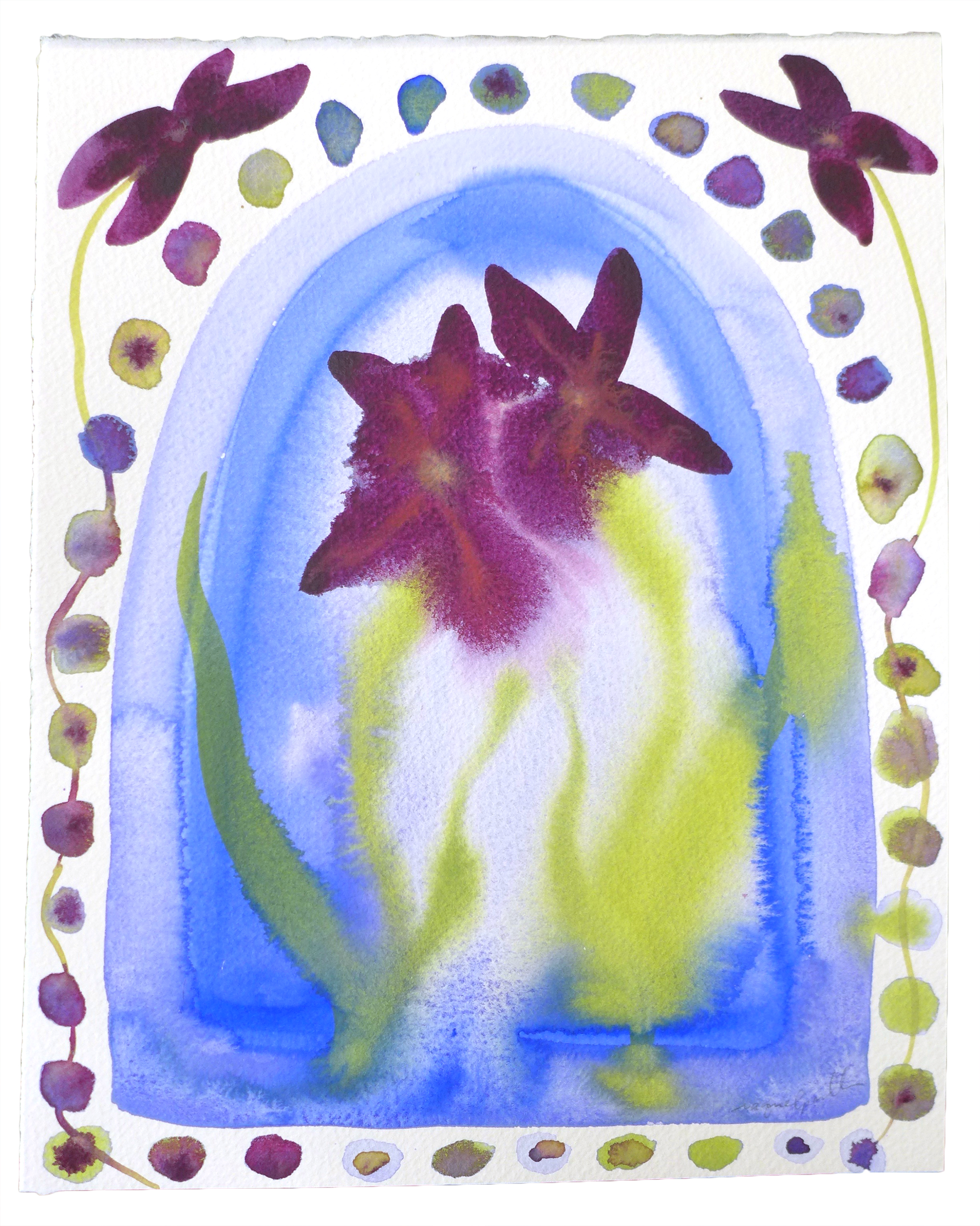 Violets beneath a springtime altar 