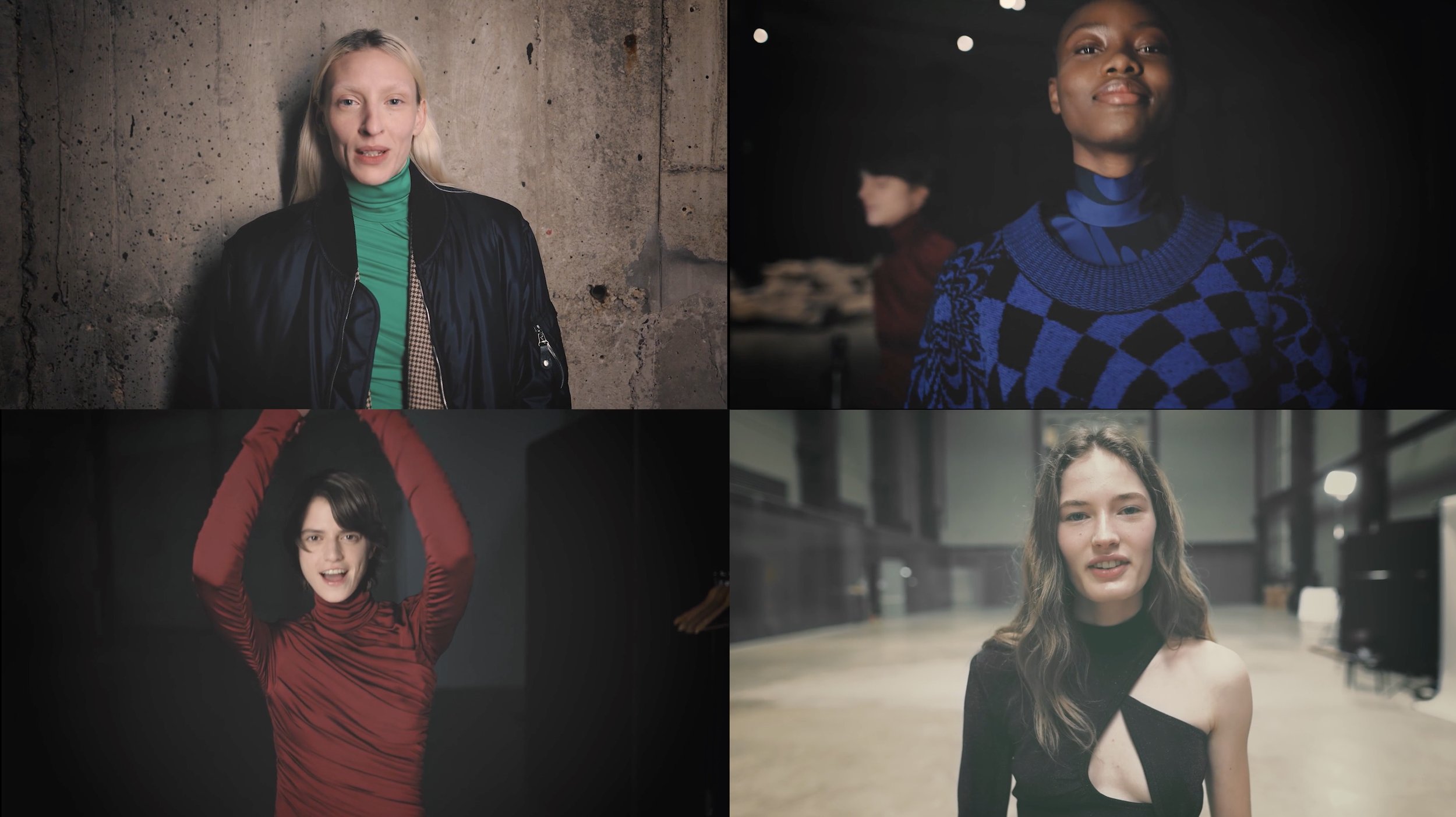 Collage of four diverse women in urban and studio settings, showcasing fashion and confident expressions.