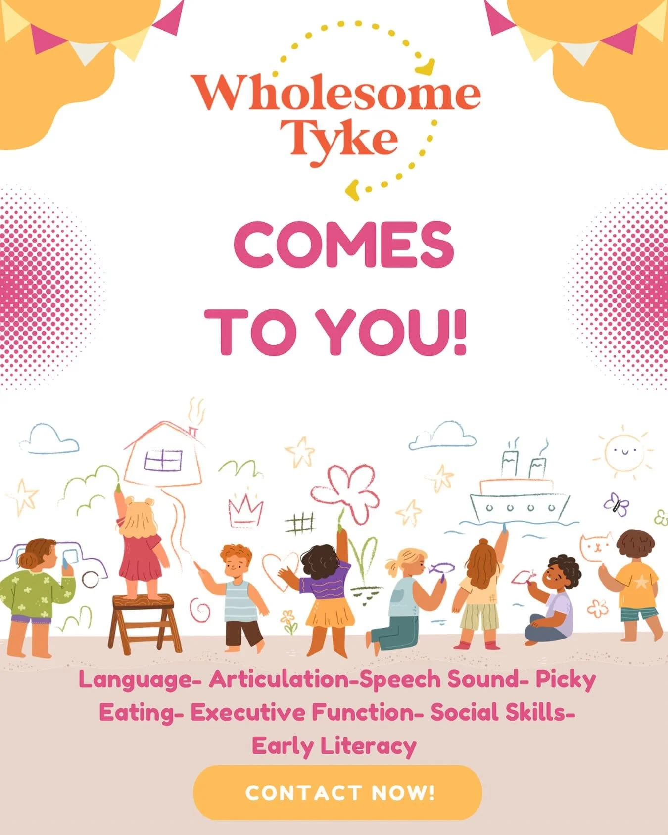 ✨ Wholesome Tyke is a Mobile Pediatric Speech Therapy &mdash; We Come to You! ✨

Speech &amp; language support right at your child&rsquo;s preschool or daycare.
✅ Convenient &amp; on-site
✅ Familiar, comfortable setting
✅ Consistent support for bette
