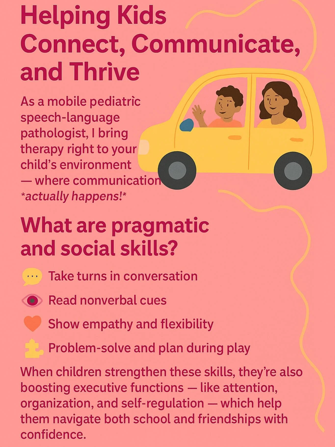 As a mobile pediatric speech-language pathologist, I bring therapy right to your child&rsquo;s environment &mdash; where communication actually happens! 🏡🚗
This week, I&rsquo;m focusing on something that often goes hand in hand with speech and lang