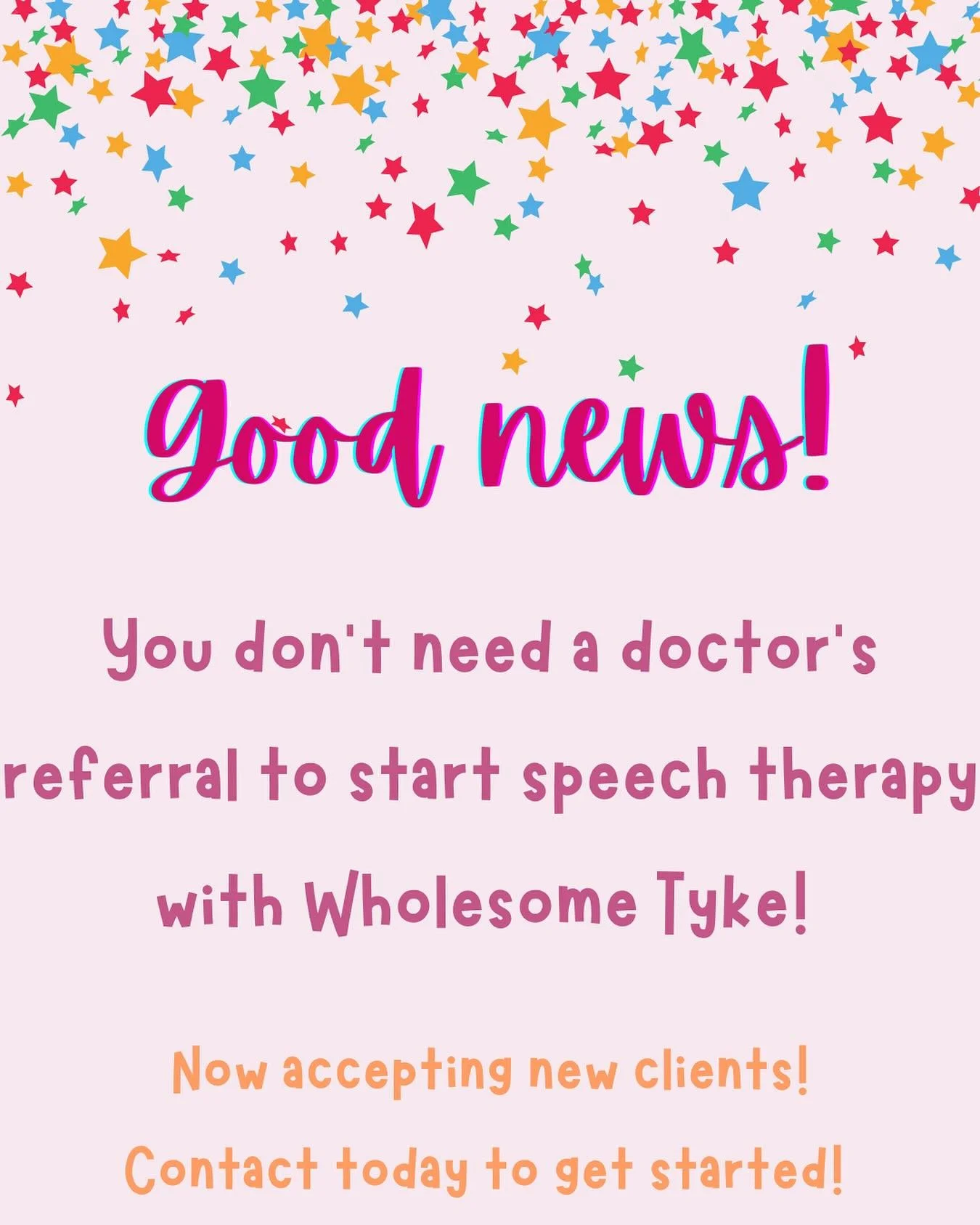No need for a doctor referral! If you think your child would benefit from support with Wholesome Tyke, we are here to help! 

Reach out to schedule a complimentary phone call! 

✨479-208-6268
✨hello@wholesometyke.com
