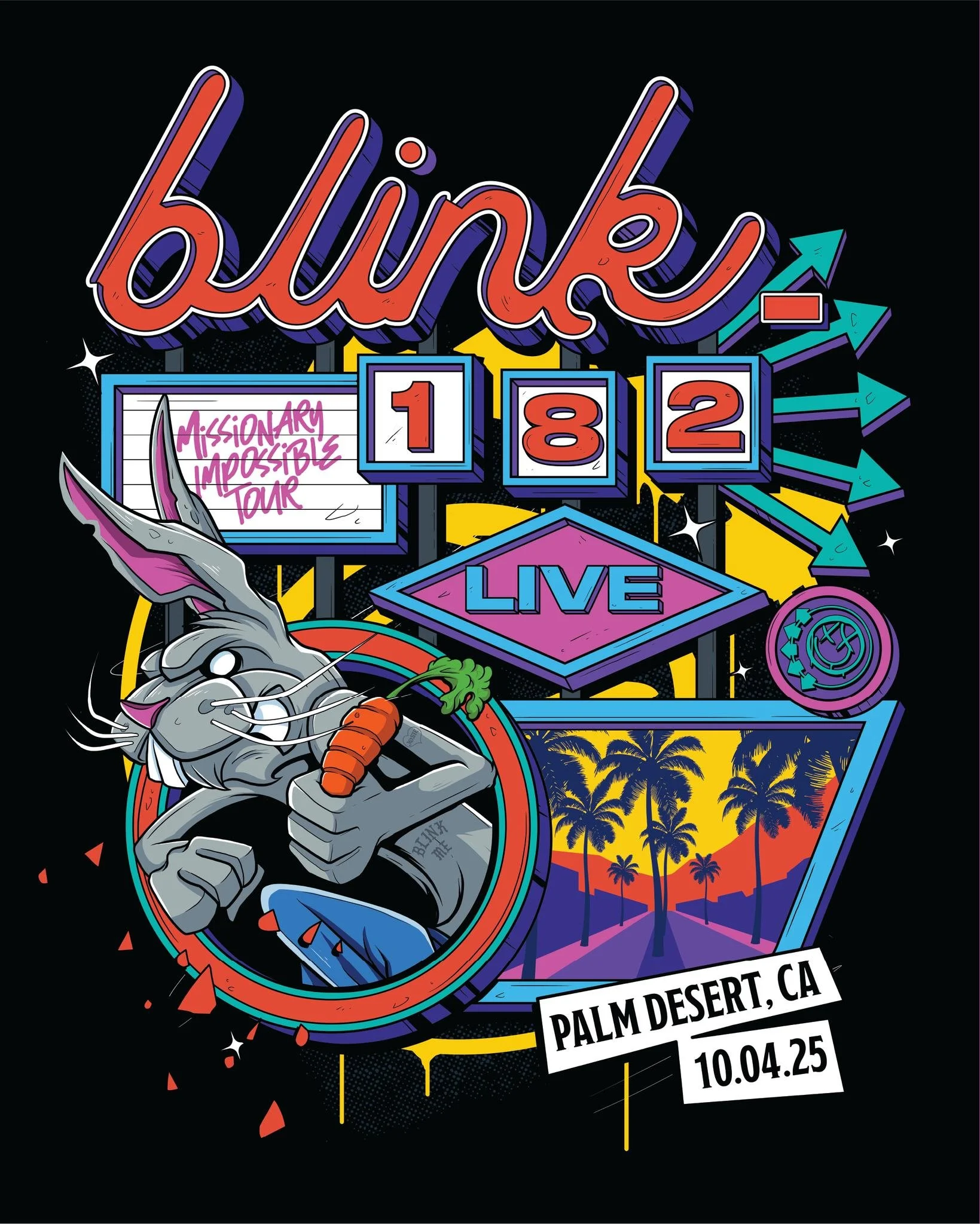 Blink-182 - Palm Desert, CA - Night One

Here&rsquo;s the artwork I created for last nights show in Palm Desert.

Let me know if you managed to pick one up at the show!

-

#missionaryimpossibletour #blink #182 #tour #merch #bandmerch #illustration #