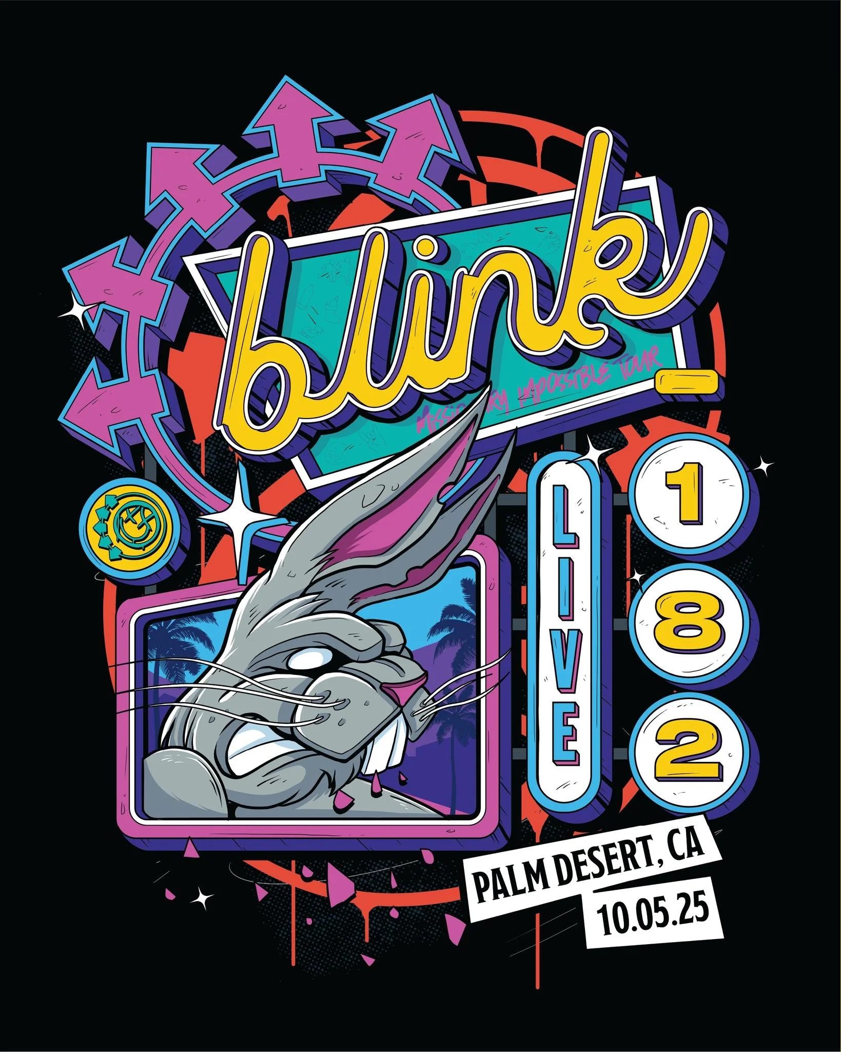 Blink-182 - Palm Desert, CA - Night Two

My final contribution to the Missionary Impossible 2025 tour. Here&rsquo;s the artwork I created for last nights show in Palm Desert. 

Let me know if you managed to pick one up at the show!

-

#missionaryimp