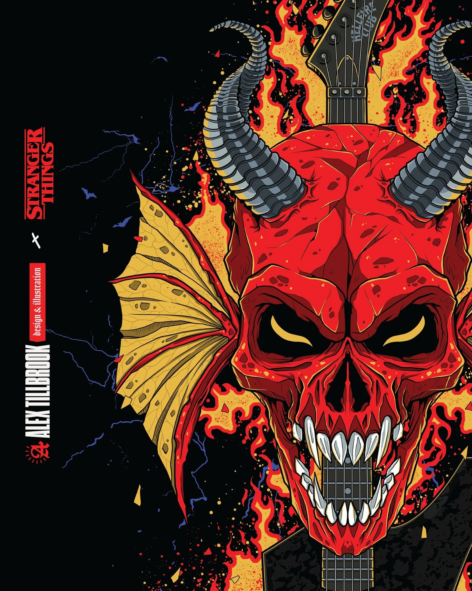 Part two of my latest collab with @netflix 

Here's the second @strangerthingstv Hellfire Club illustration I made! This has been used across multiple products throughout the new Primark collection. 

The original concept had Eddie's BC Rich from the