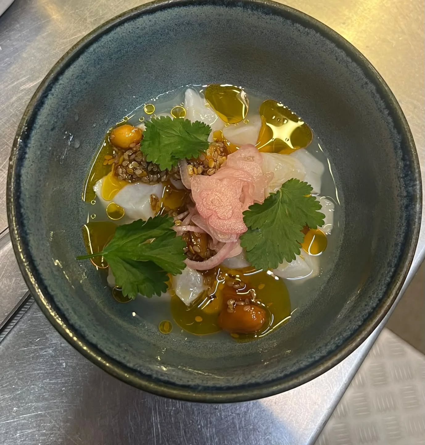 Kat's Dory curdo, lime, salsa macha, pickled shallot