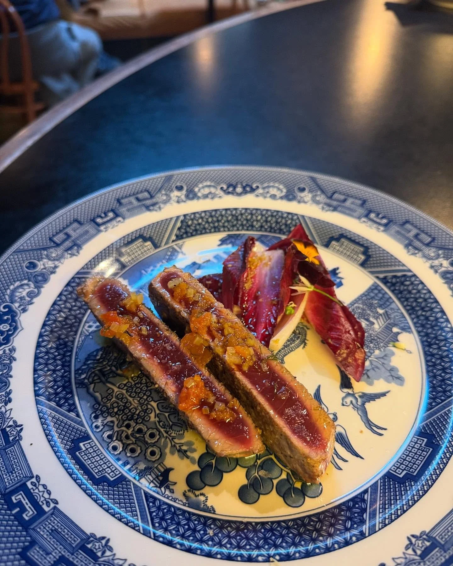 Killybegs bluefin tuna, red chicory, green olive salad, sauce vierge