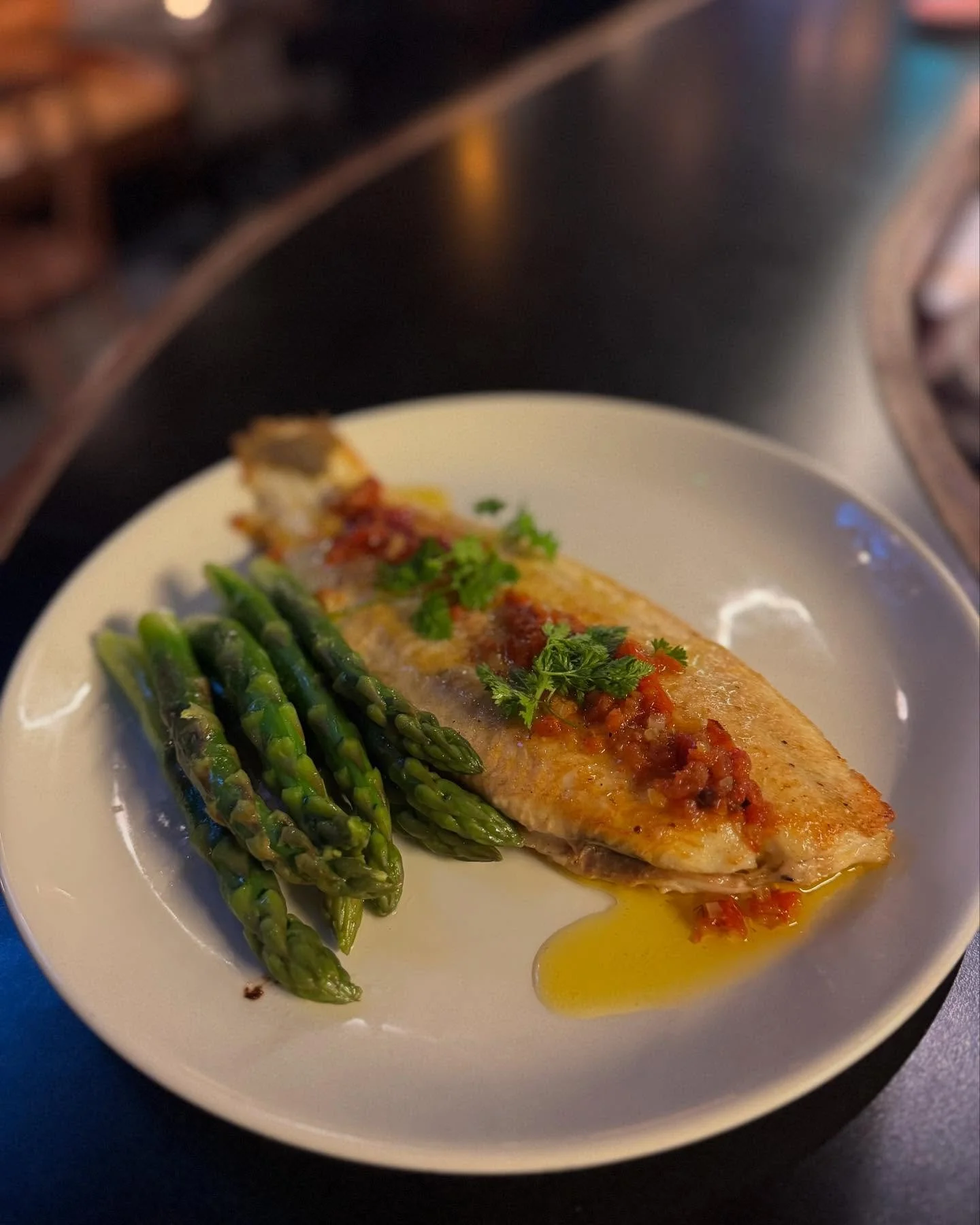 11oz Black Sole On The Bone, Asparagus, Sauce Vierge